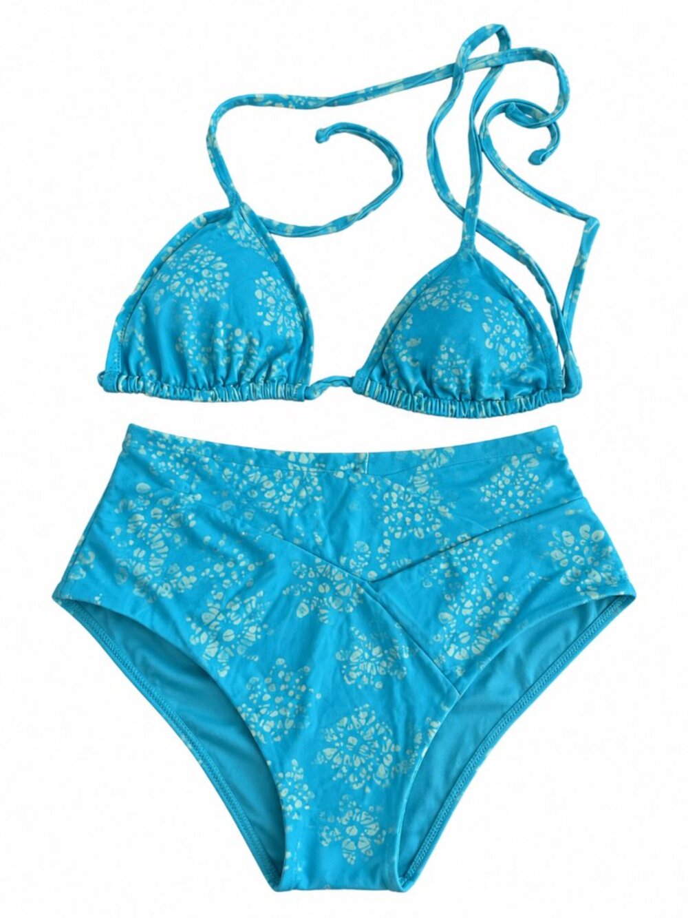 Aerie Turquoise Printed Bikini Set Large Padded Triangle Top High Waisted